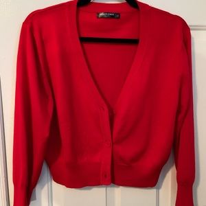 Cropped red cardigan
